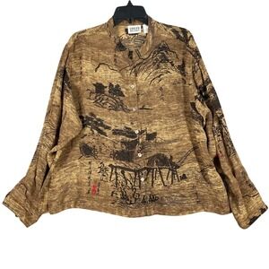 Chicos Blouse Asian Print Size XL Sheer Boho Vintage Y2K Abstract Indie Sleaze
